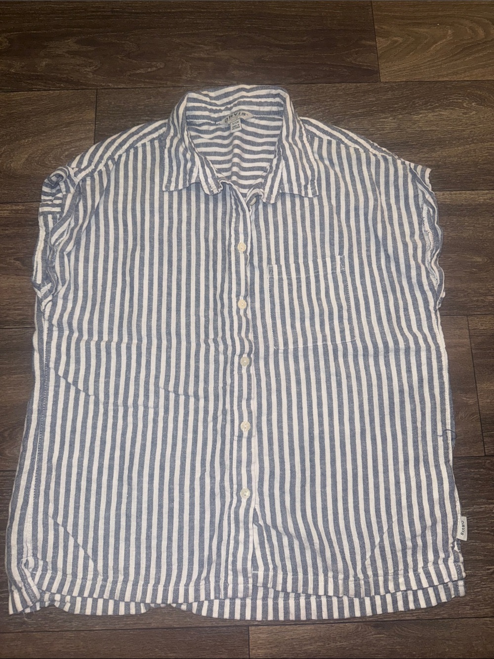 Orvis Blue and White Vertical Stripe Button-Down Shirt